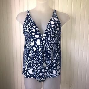 BEYOND CONTROL Retail $147 Blue Animal Haven Tankini High Waist Bottom Size 12